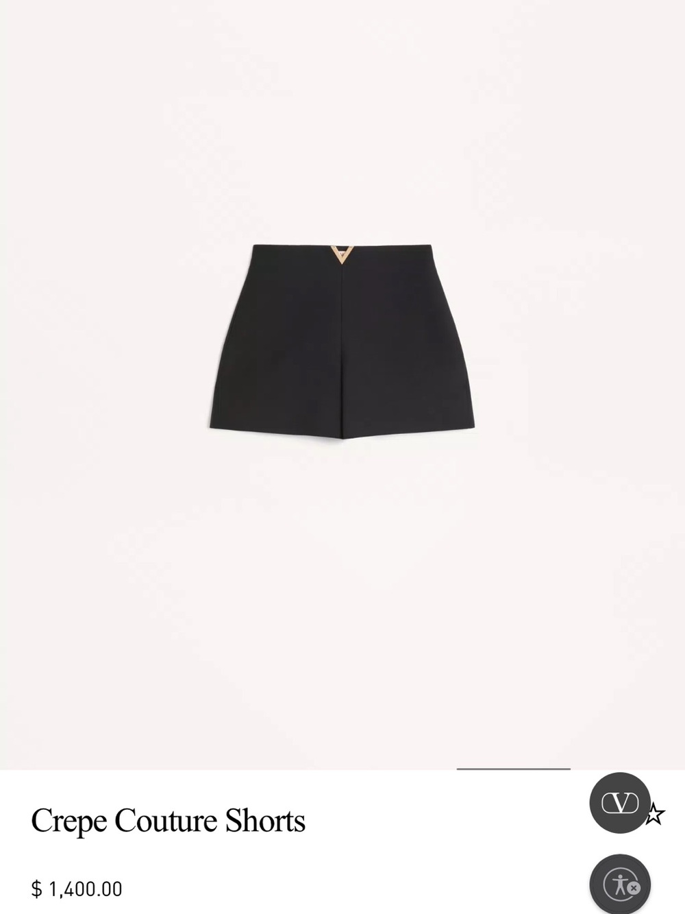 Valentino Black High-Waist Crepe Shorts with Gold V Detail